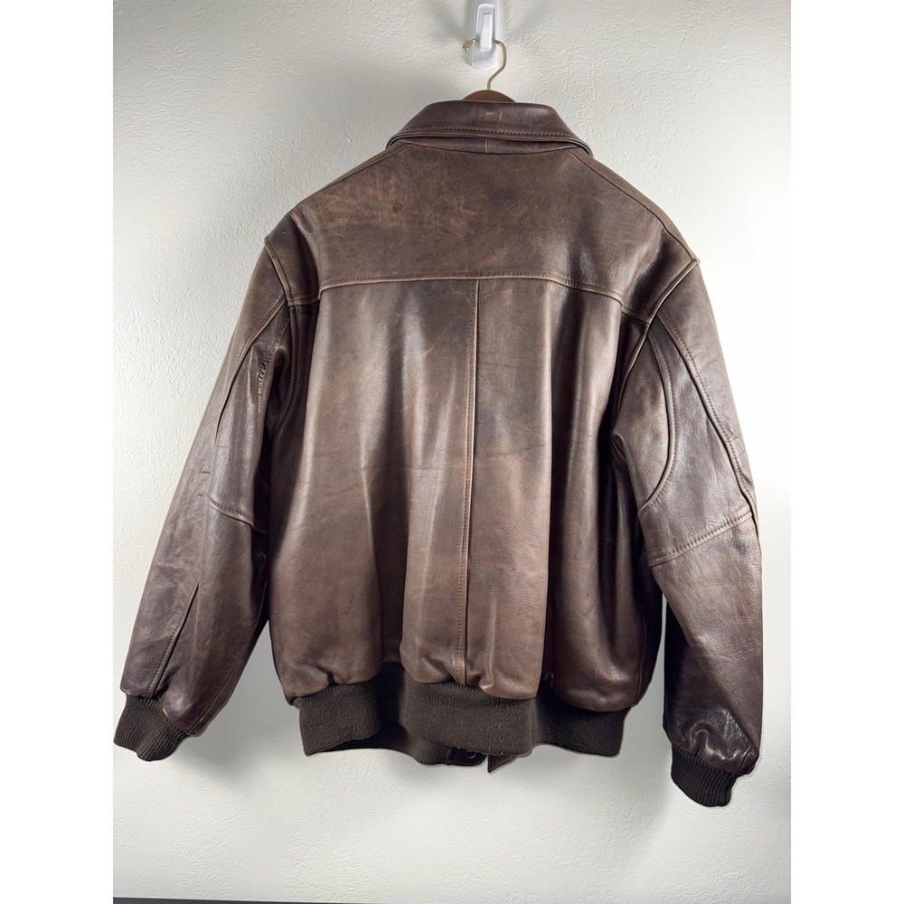 Vintage John Ashford Bomber Jacket XL Mens Brown Leather Lined Casual A2 Flight - Picture 3 of 11
